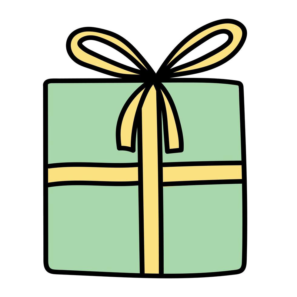 Doodle sticker of a holiday box with a gift vector