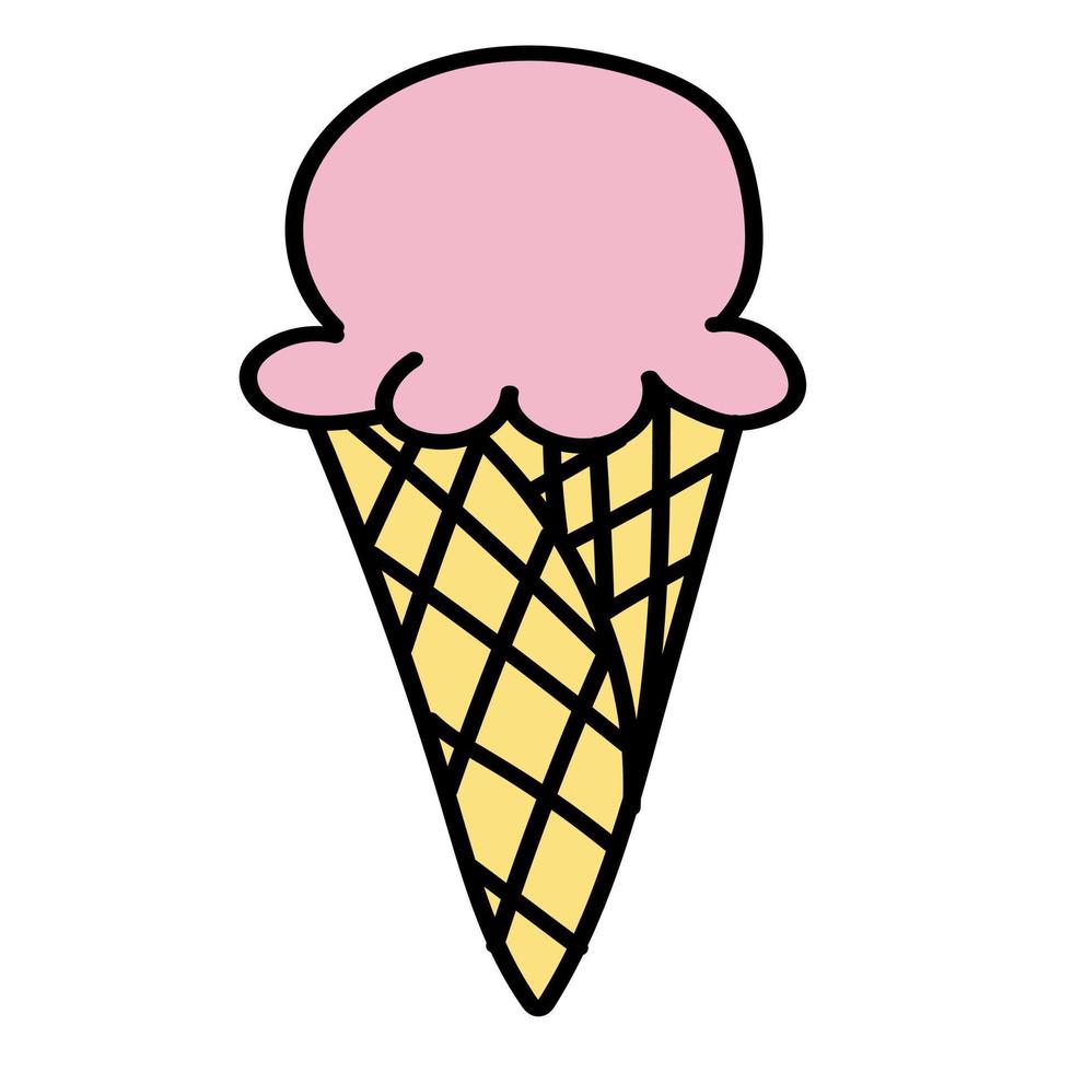 Doodle sticker sweet ice cream cone vector