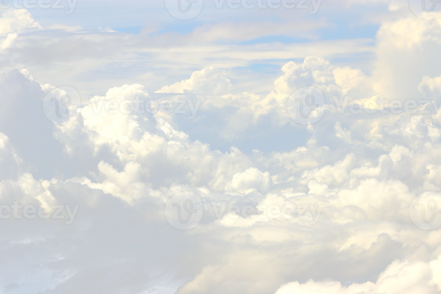 Wolke in der Himmelsatmosphäre aus dem Flugzeug, aus den Fenstern ist Wolkengebilde Kumulus Himmel und Himmel unter Sonne. Blick von oben Wolke ist schön mit abstraktem Hintergrund Klima Wetter auf hohem Niveau png