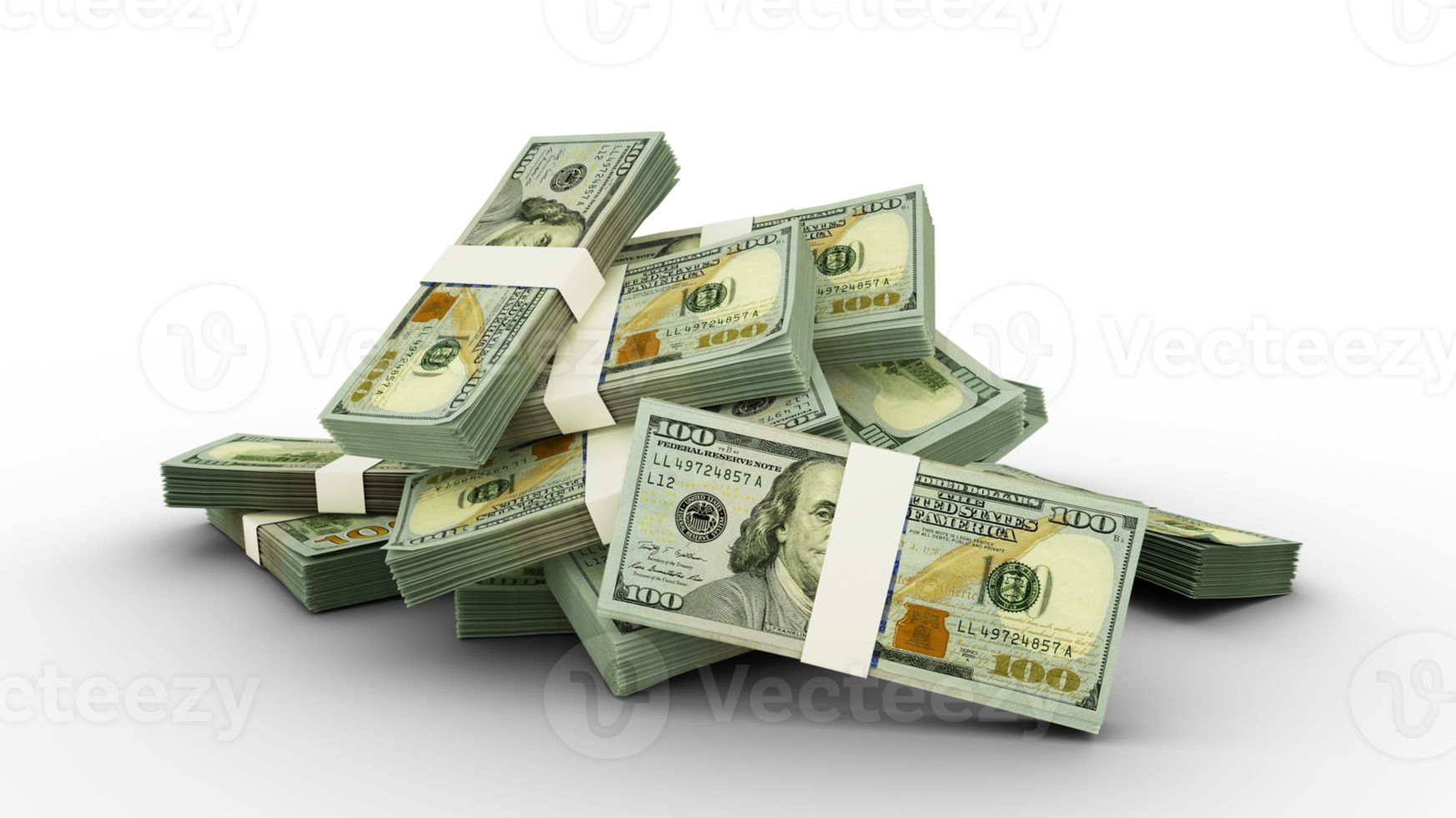 3D Stack of 100 US Dollar notes png