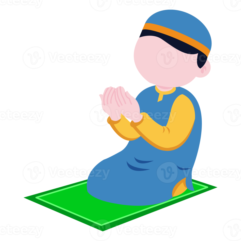 Praying Muslim Kids Cartoon Flat Illustration png