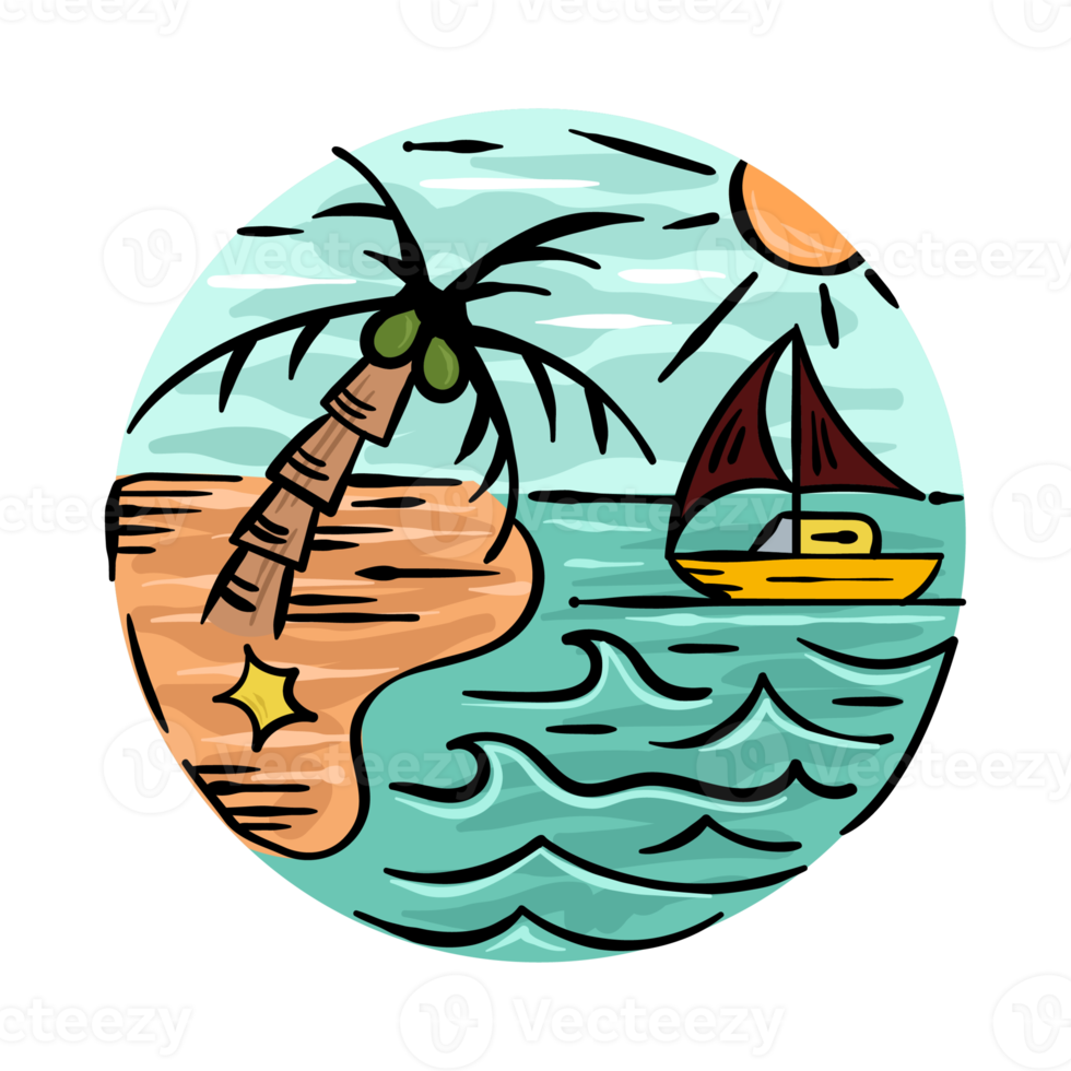 Sunny Beach Hand Drawing Illustration png