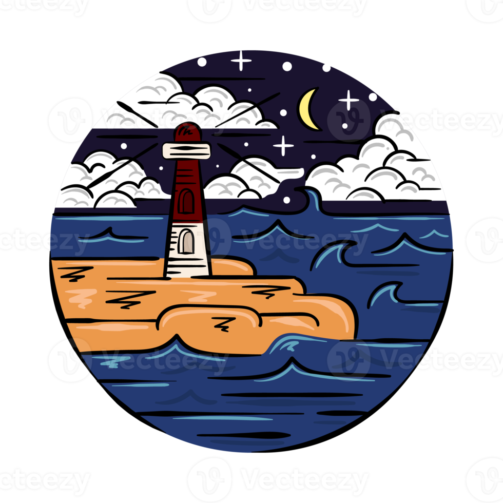 Starry Night Ocean Hand Drawing Illustration png