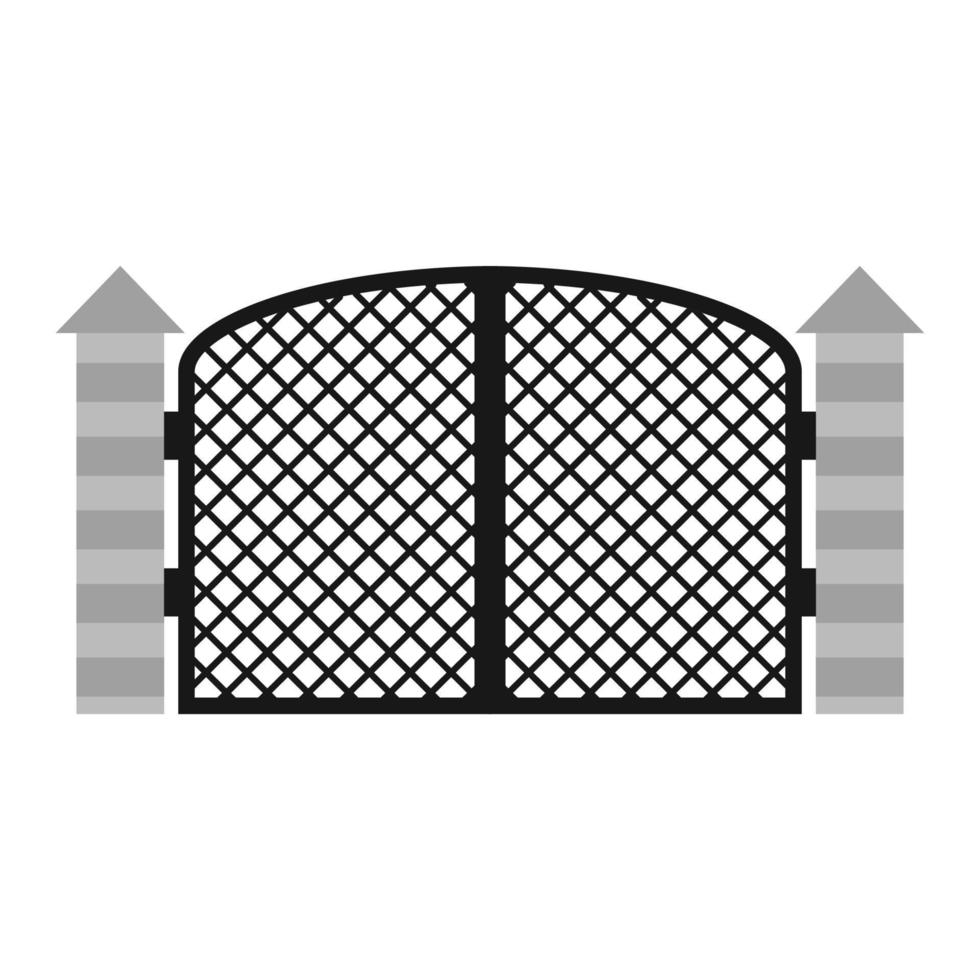 Gate with iron fence door and metal cartoon manor decoration. Front entrance from ironwork grid vector illustration. Old lattice wrought and classic frame ornament for park. Security steel structure