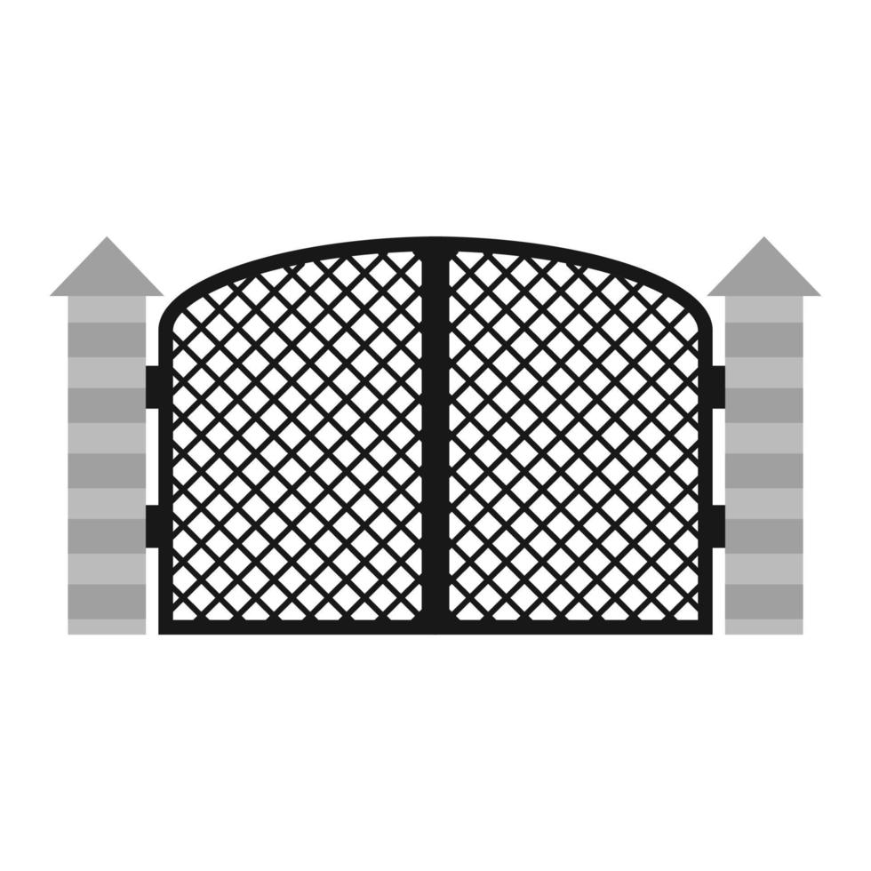 Gate with iron fence door and metal cartoon manor decoration. Front entrance from ironwork grid vector illustration. Old lattice wrought and classic frame ornament for park. Security steel structure