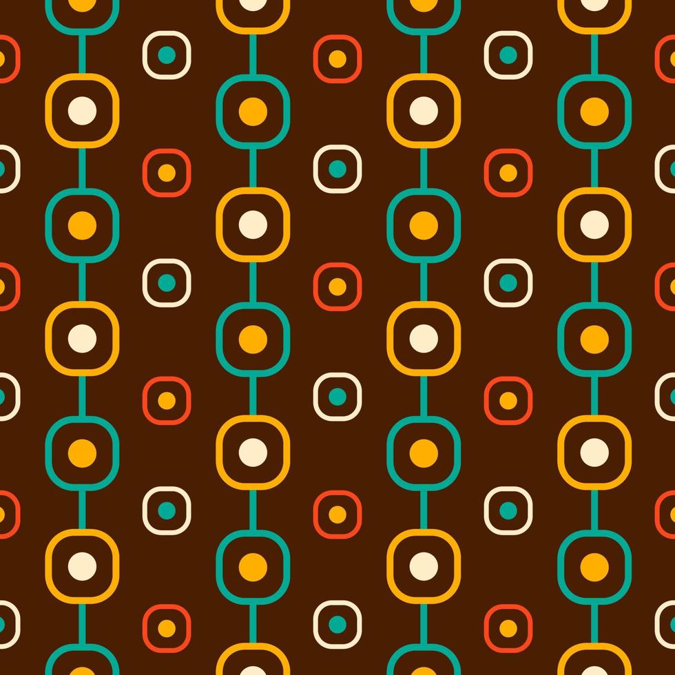 Mid century modern geometric pattern in brown, orange, red and turquoise. 60s and 70s aesthetic style for home decor, textile, wallpaper and wrapping paper vector