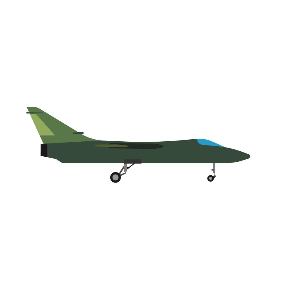 Military aircraft side view vector icon aviation fighter jet. War plane isolated bomber force. Cartoon navy warfare machine