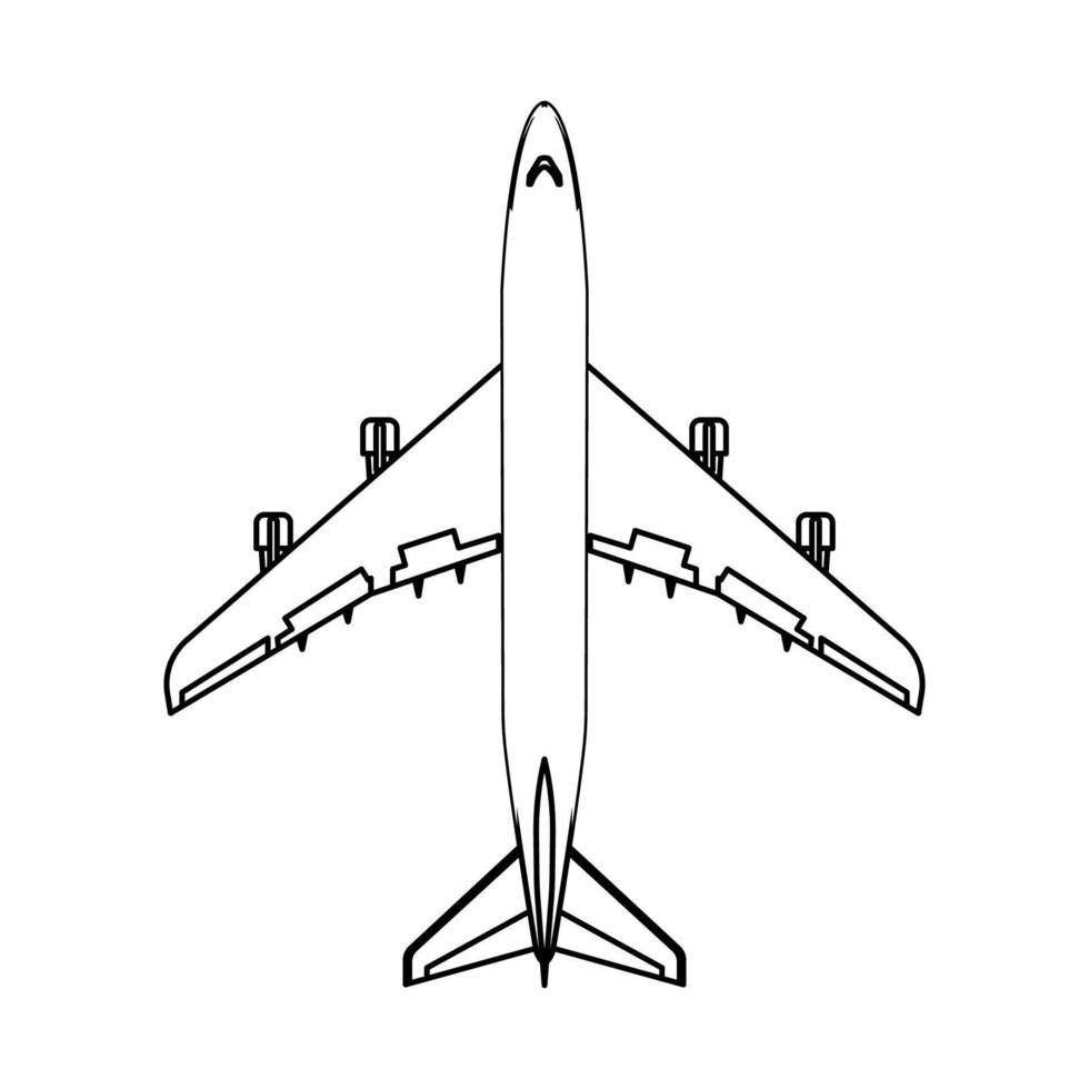 Airplane travel vector icon illustration transportation outline. Aircraft symbol and fly plane transport isolated white line thin