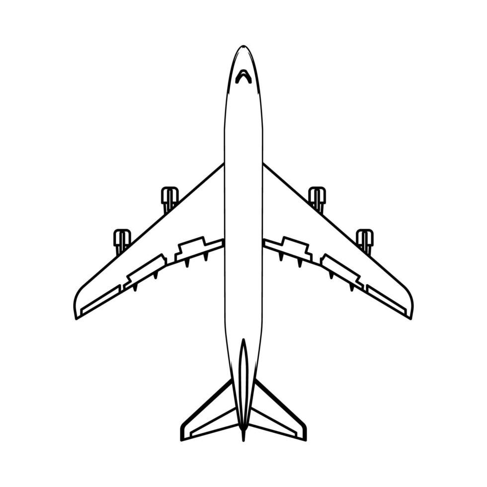 ilustración de icono de vector de viaje en avión esquema de transporte. símbolo de avión y transporte de avión volador línea blanca aislada delgada