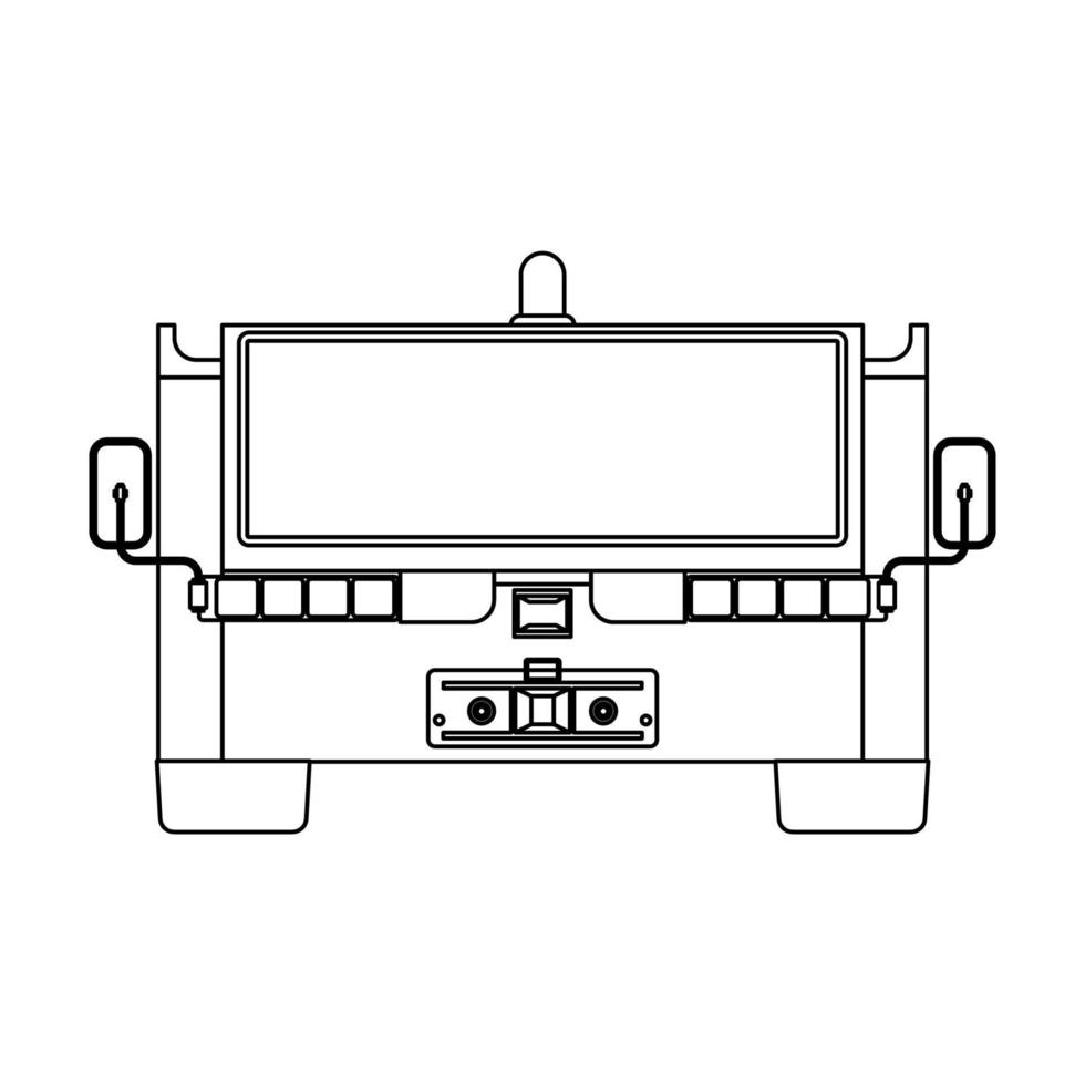 Contorno de ilustración de icono de vector de transporte de camión de remolque del aeropuerto. vehículo aviación servicio transporte aislado blanco línea delgado