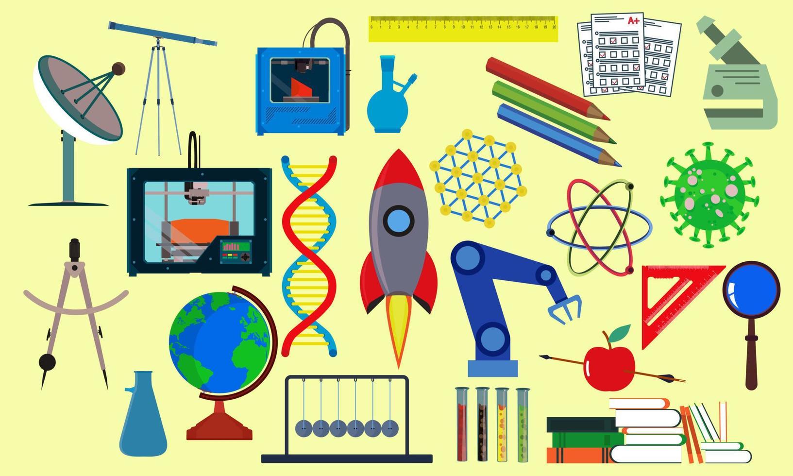 Science item for education and chemistry laboratory. Experiment symbol and study element icon vector illustration. Research technology object and physics equipment set. Scientific discovery collection