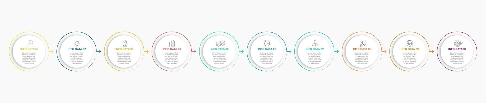 Vector Infographic design business template with icons and 10 options or steps. Can be used for process diagram, presentations, workflow layout, banner, flow chart, info graph