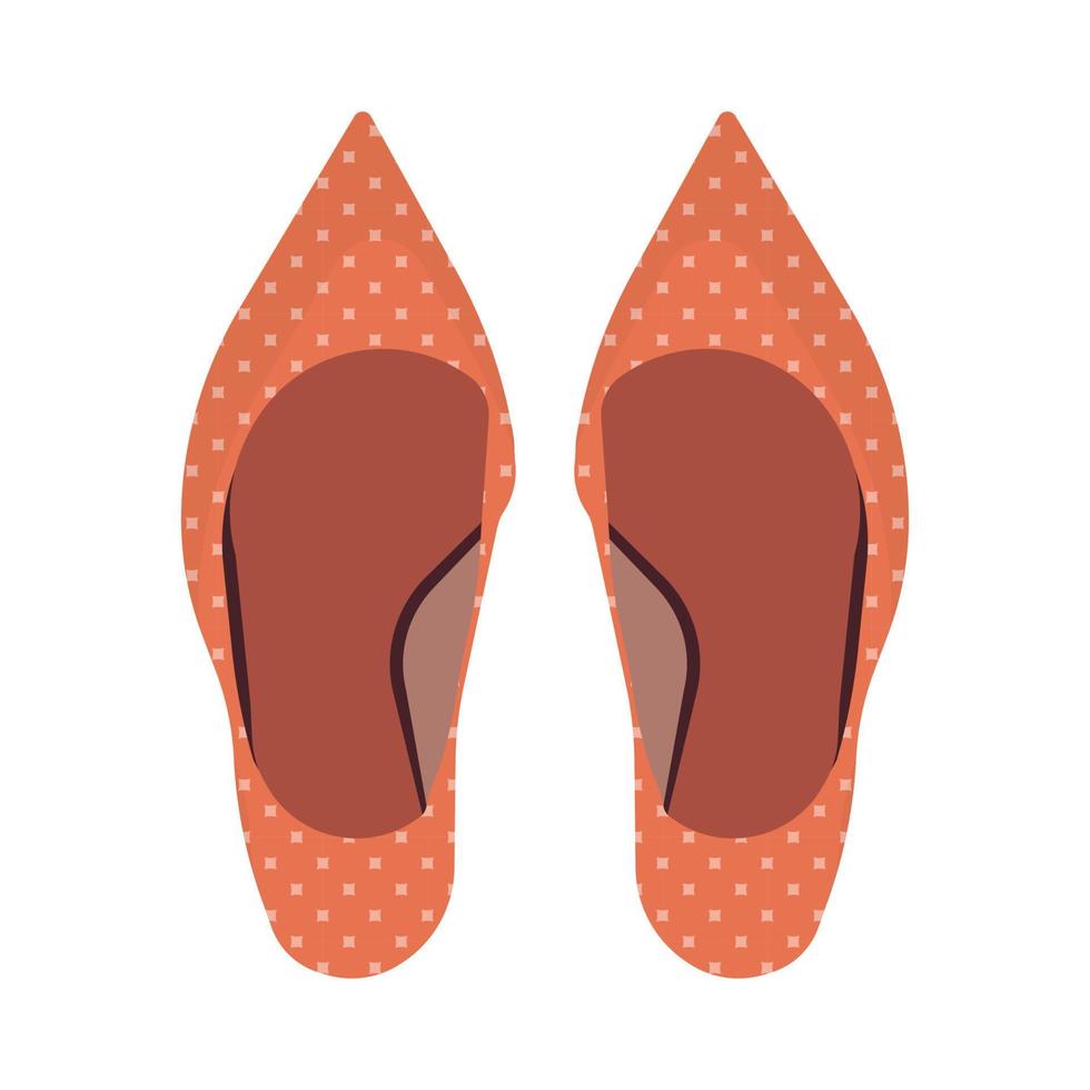 High heel brown beautiful foot shoes wear. Feminine trendy fashion accessories flat top view. Love sexy long model vector icon above
