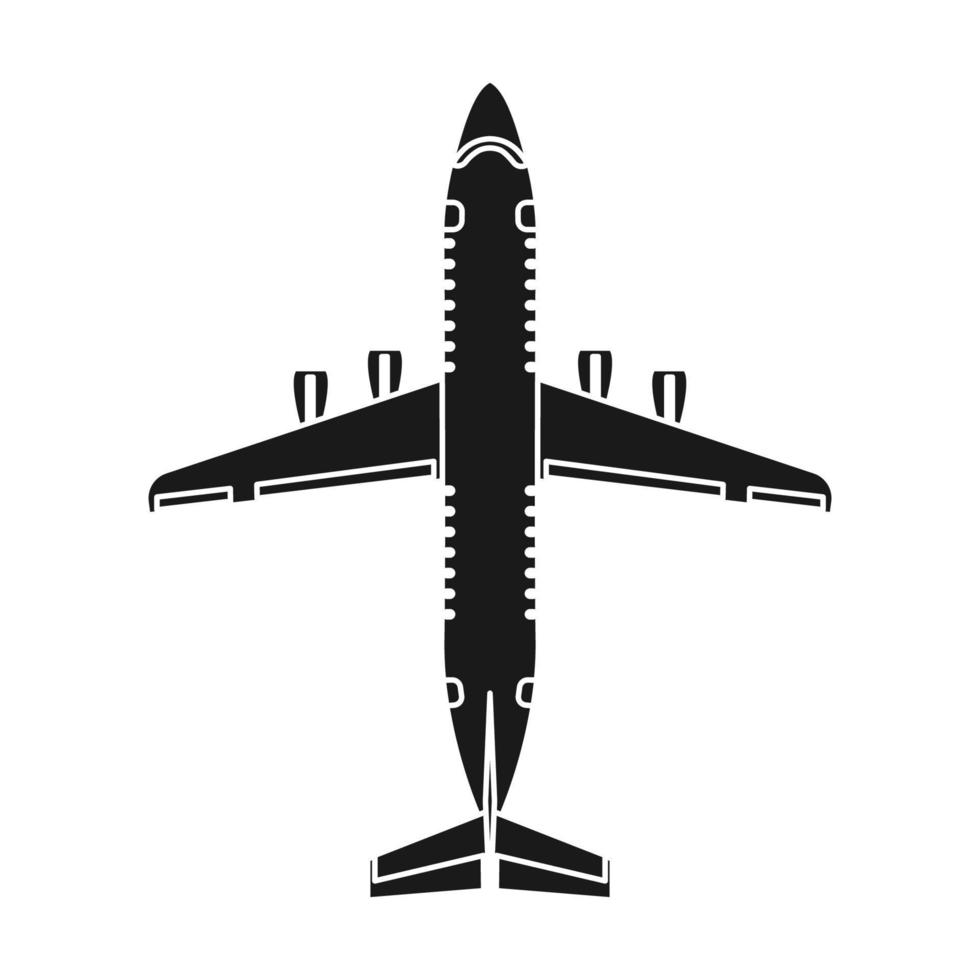 Airplane travel vector icon illustration transportation solid black. Aircraft symbol and fly plane transport isolated white