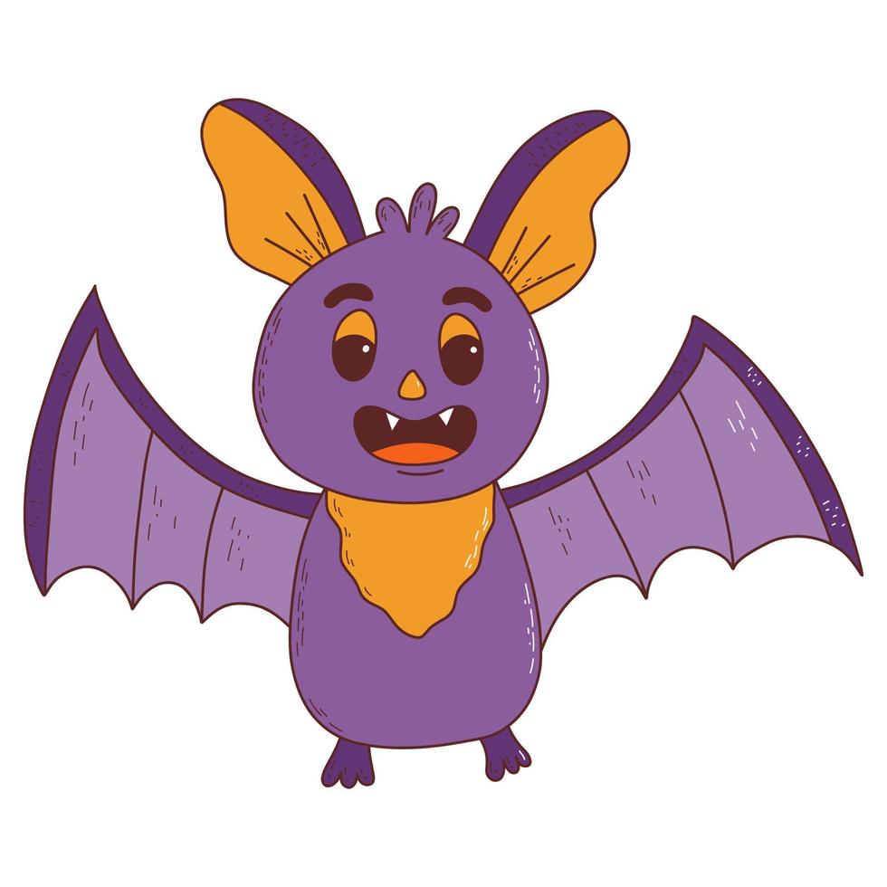 Cartoon bat. Halloween element. Trick or treat concept. Vector illustration in hand drawn style