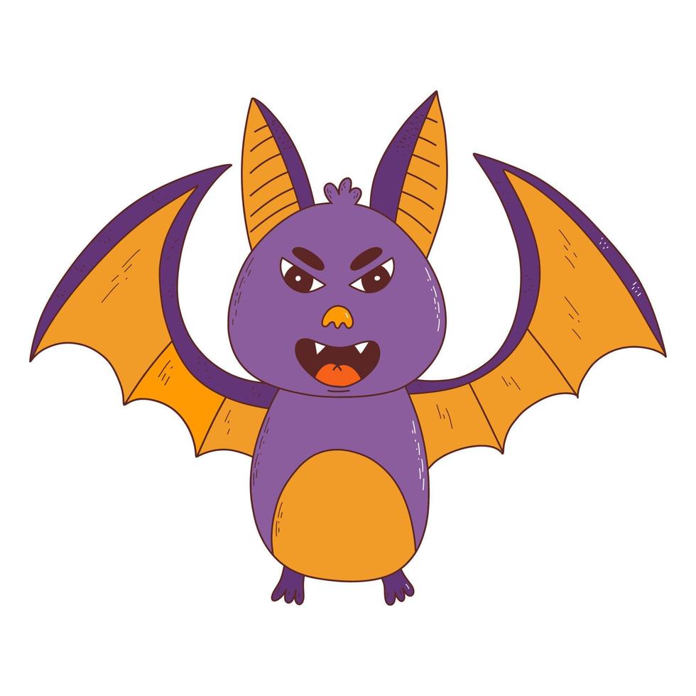 Cartoon bat. Halloween element. Trick or treat concept. Vector illustration in hand drawn style