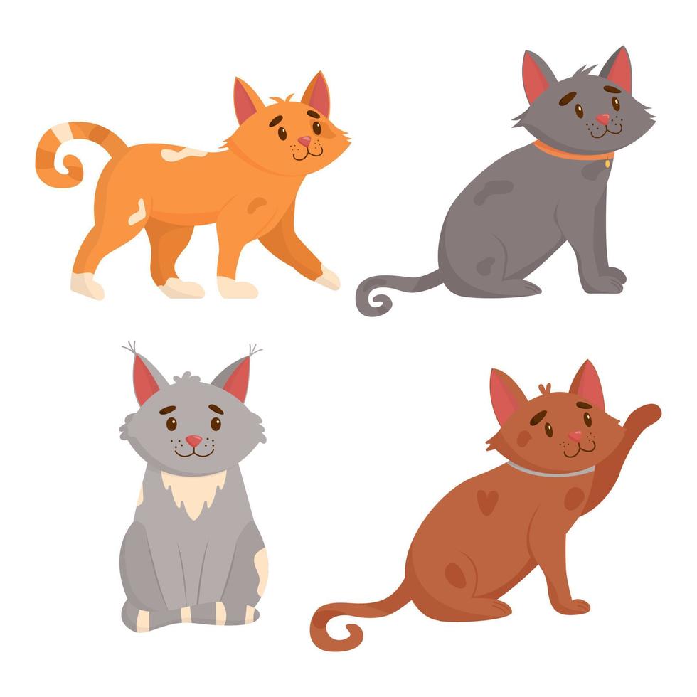 conjunto de lindos gatos en diferentes poses. gatos divertidos aislados sobre fondo blanco. ilustración vectorial plana vector