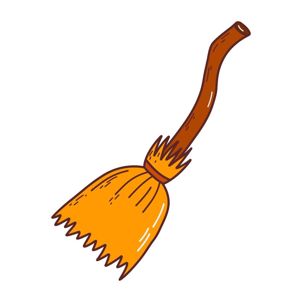 Witch broom. Halloween elements. Trick or treat concept. Vector illustration in hand drawn style