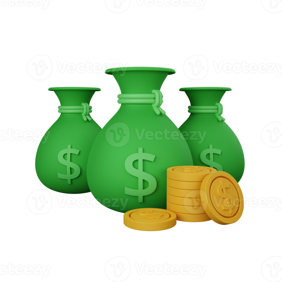 3d rendering money bag isolated useful for business, currency, economy and finance design png