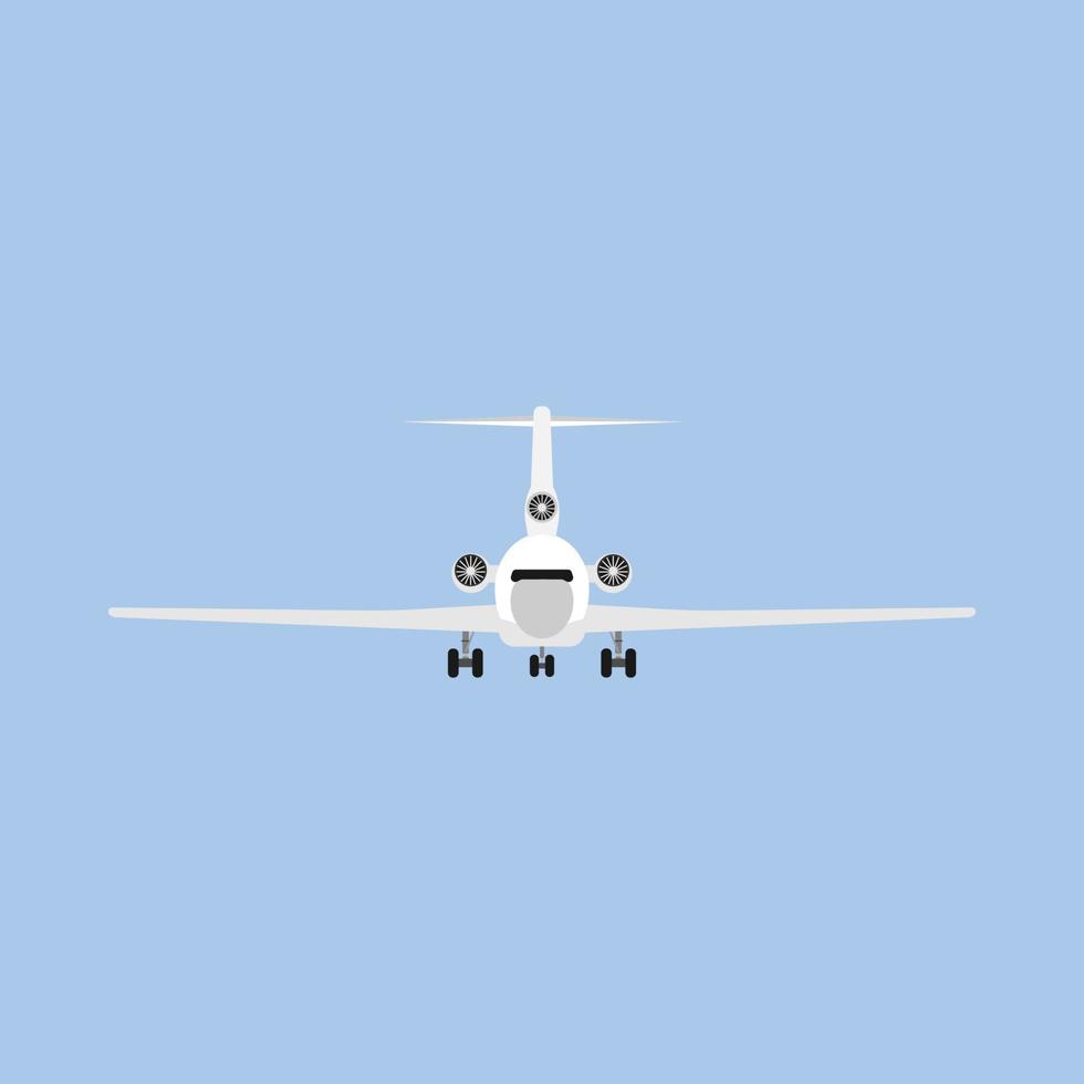 Jetliner tourism transportation illustration isolated flat icon front view. Concept track traffic plane vector