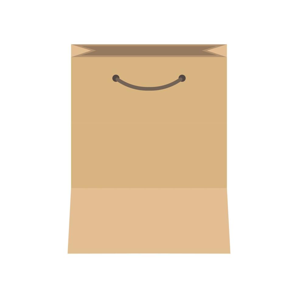 Paper bag packaging isolated business brown object vector icon. Commercial purchase kraft flat box consumerism