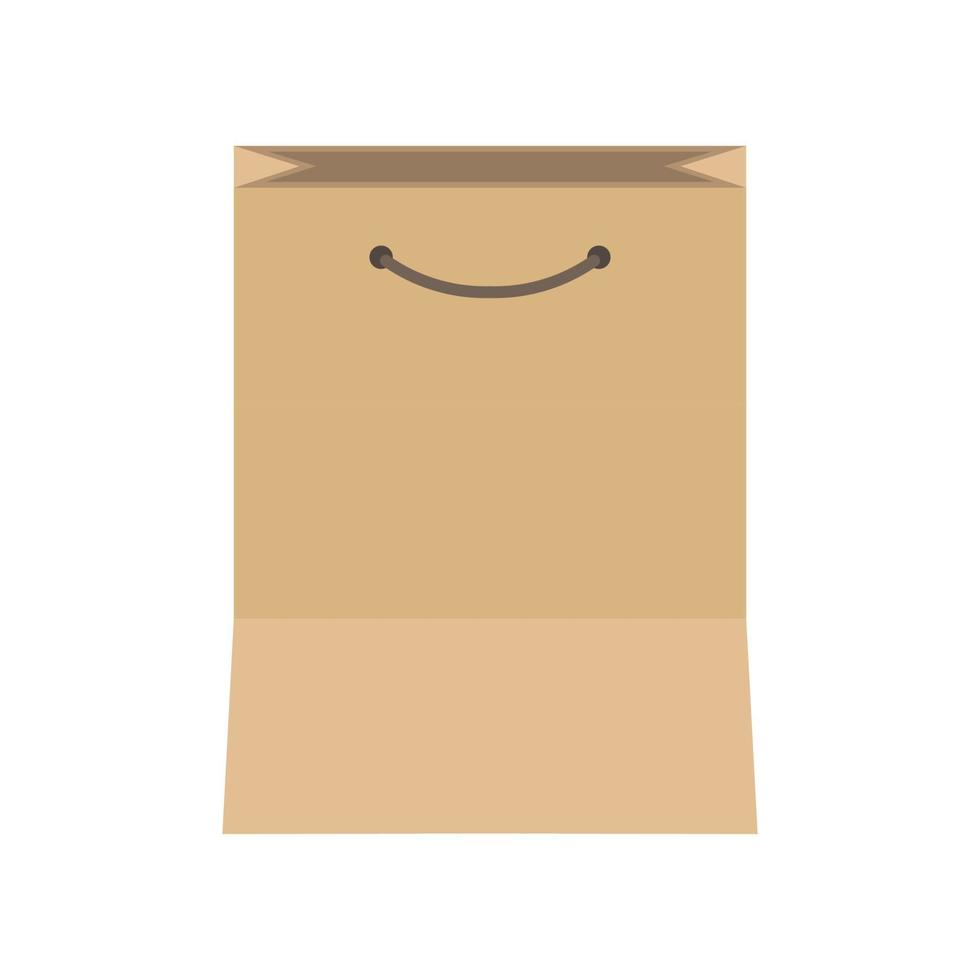 Paper bag packaging isolated business brown object vector icon. Commercial purchase kraft flat box consumerism