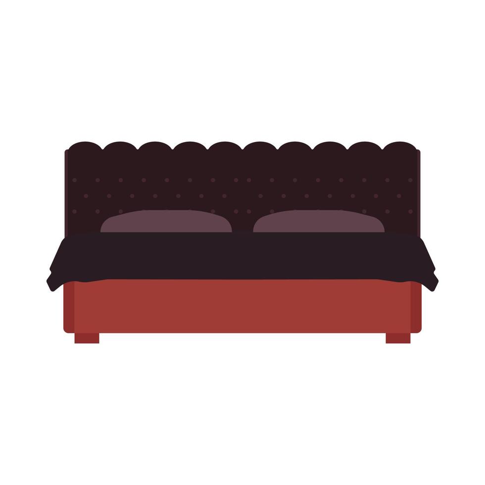 Bed front view vector bedroom cartoon furniture home. Sleep interior hotel rest. Flat duvet simple flat apartment