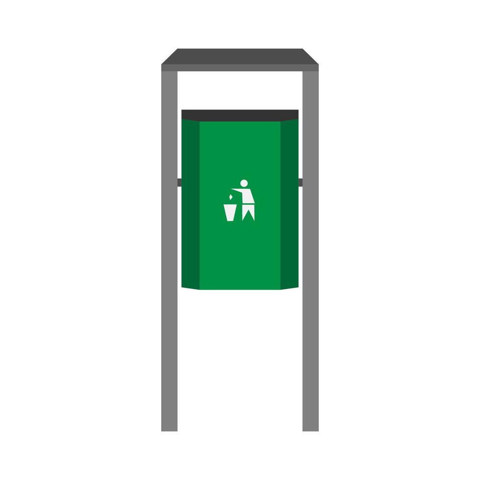 Icono de vista lateral del vector verde de la papelera de la calle. Concepto de basura basura ecológica de eliminación. basura de la industria