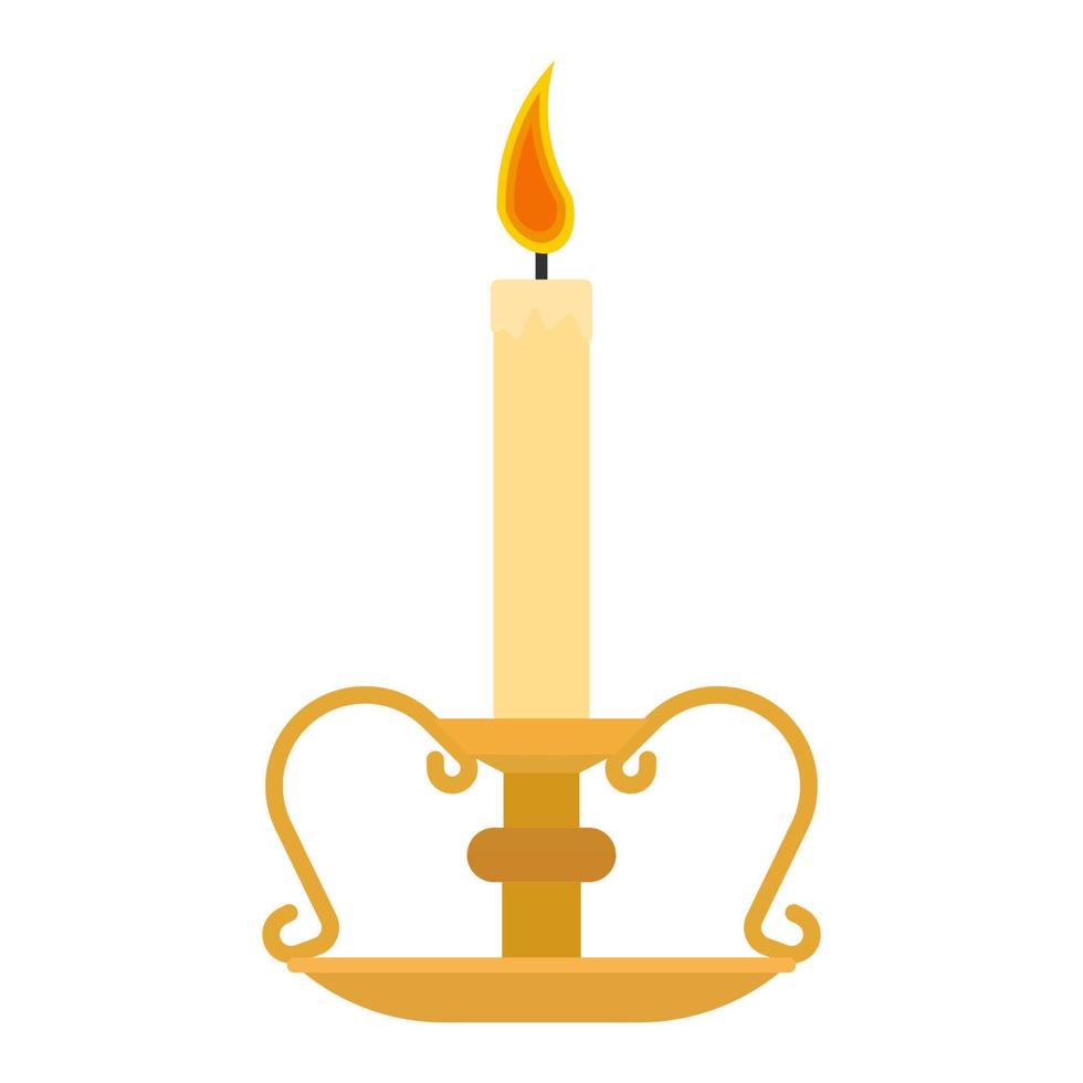 Candlestick holder decoration traditional symbol religious flat brass candle vector icon. Elegant ancient  luxury light