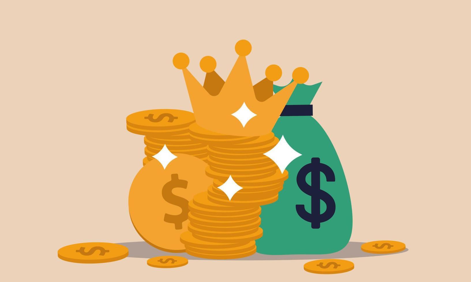 Loan budget king with crown and luxury profit dollar. Investment to economy and value wealth vector illustration concept. Capital company savings and business royal. Business gold and winner leader