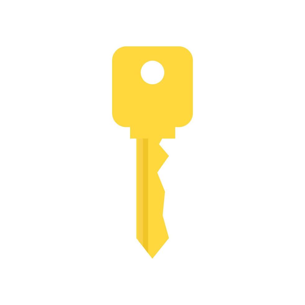 Key security vector icon door. House lock and safe home protection. Metal sign privacy secure. Gold silhouette isolated white and shape business access. Simple yellow tool for padlock and shiny sign