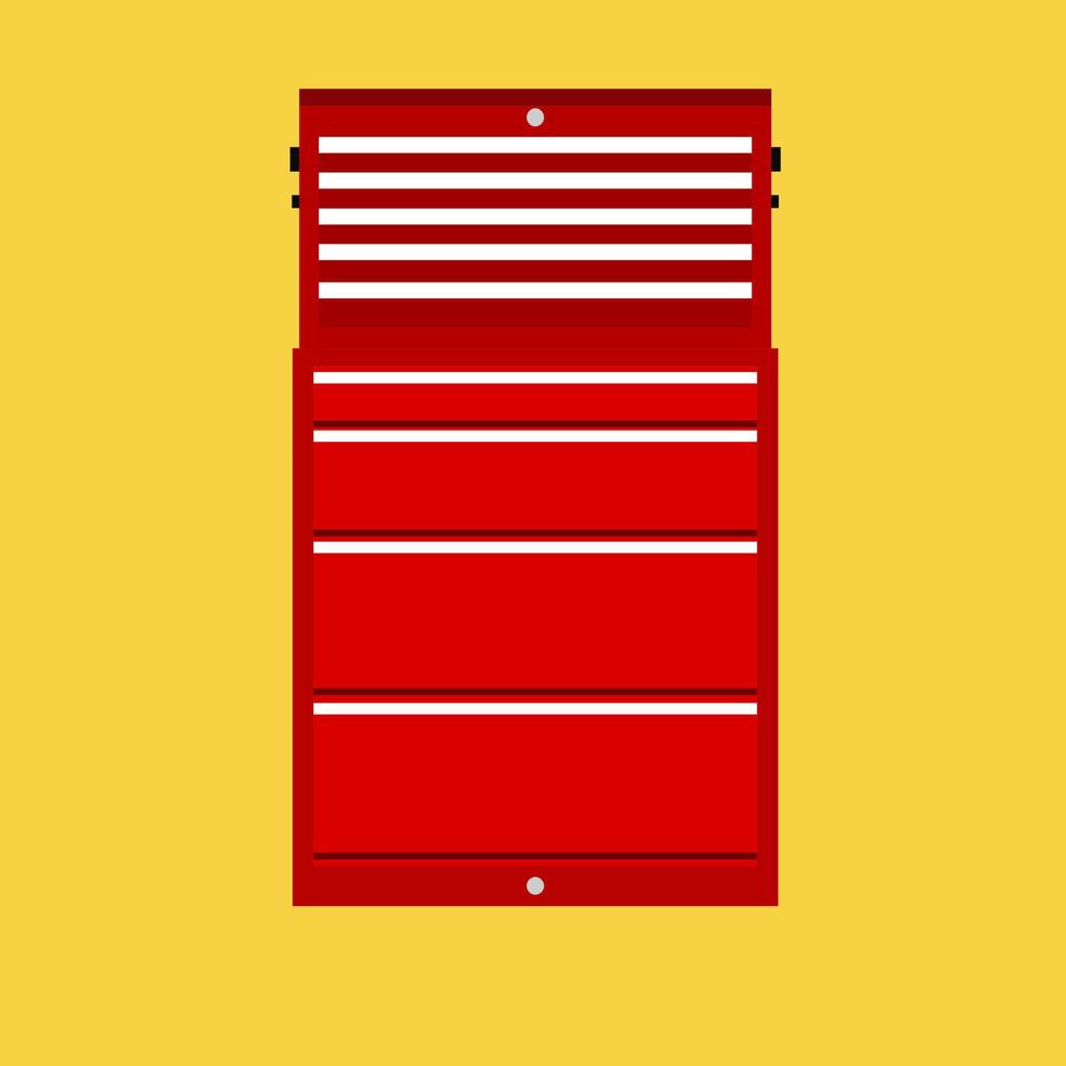Red tool box vector construction equipment repair. Work maintenance kit service. Toolkit industry mechanic instrument