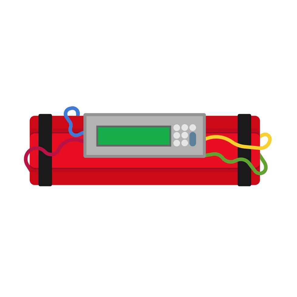 Dynamite bomb vector icon exposive cartoon TNT. Red fuse weapon detonate cable. Clock time power boom