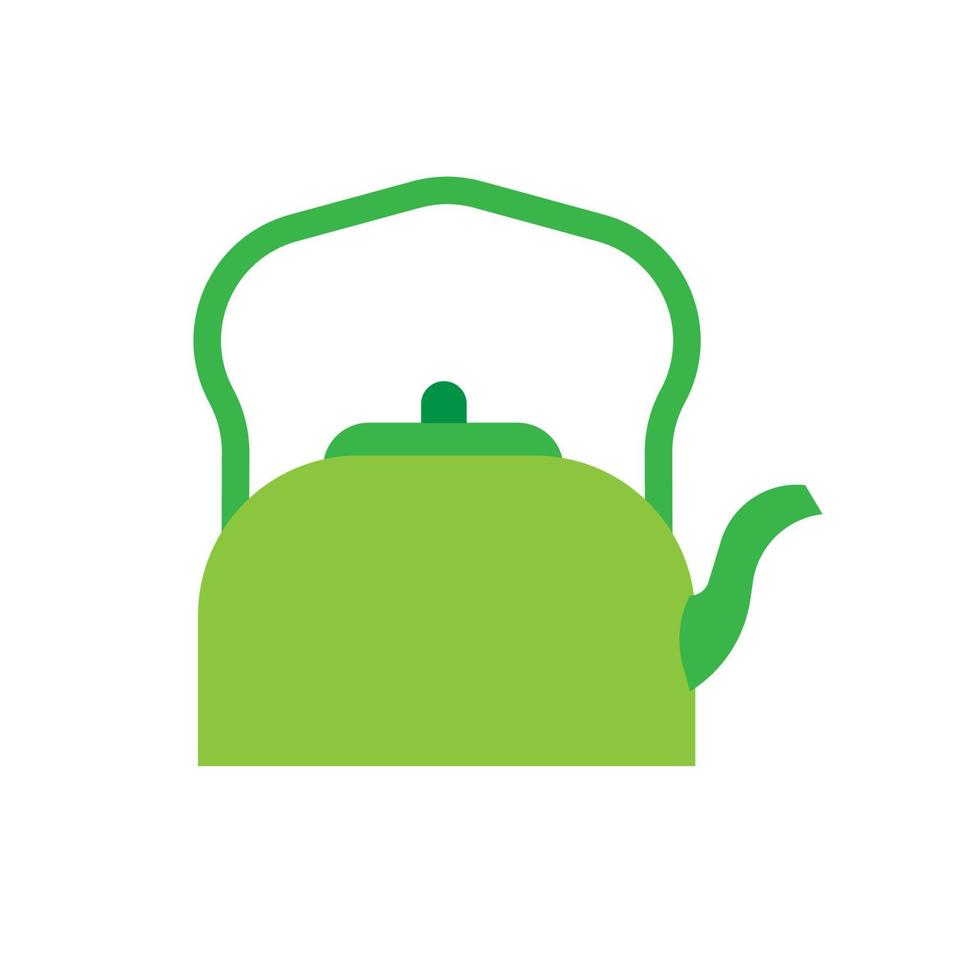 Icono de vector de vista lateral verde de tetera. símbolo tradicional del arte del té. Manija decorativa menaje de cocina plano tetera olla