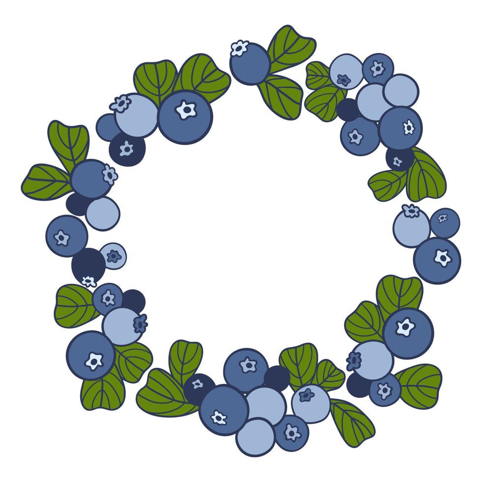 blueberry wreath with berries and leaves vector