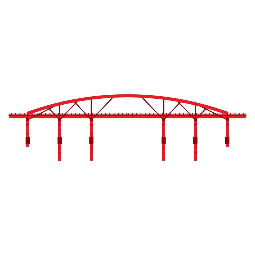Red bridge vector icon illustration architecture side view isolated. Building city road arch river. Suspension urban crossing structure highway