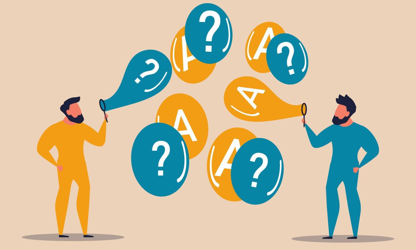 Question and answer with bubble query. Customer people ask and user solution interrogation vector illustration concept. Conversation faq and information request. Support instructions and helpdesk chat