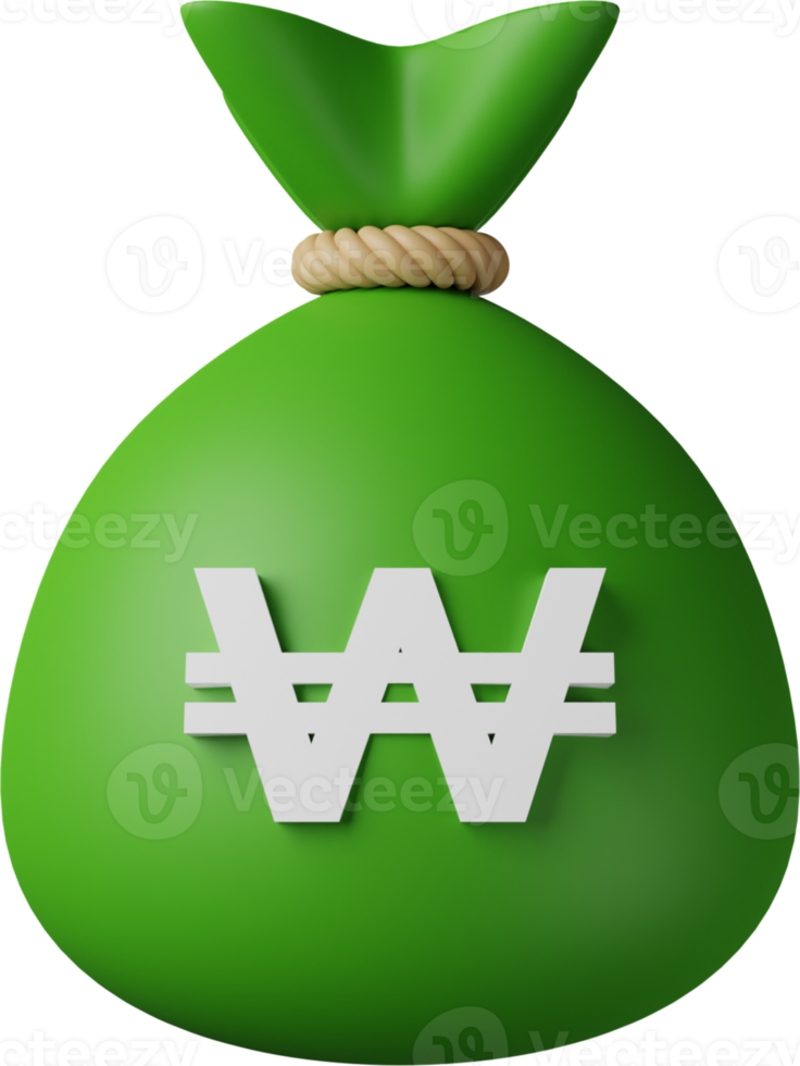 Green Money Bag Won 3D Illustration 10885957 PNG