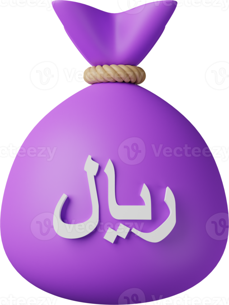 Purple Money Bag Riyal 3D Illustration png