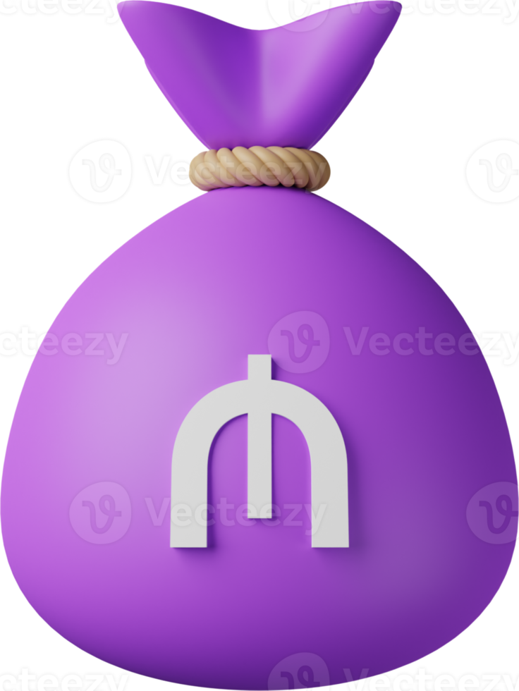 Purple Money Bag Manat 3D Illustration png