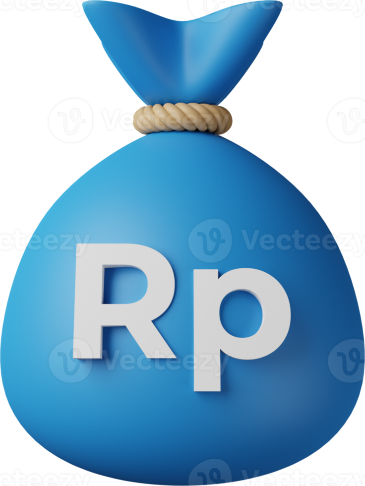Blue Money Bag Rupiah 3D Illustration png