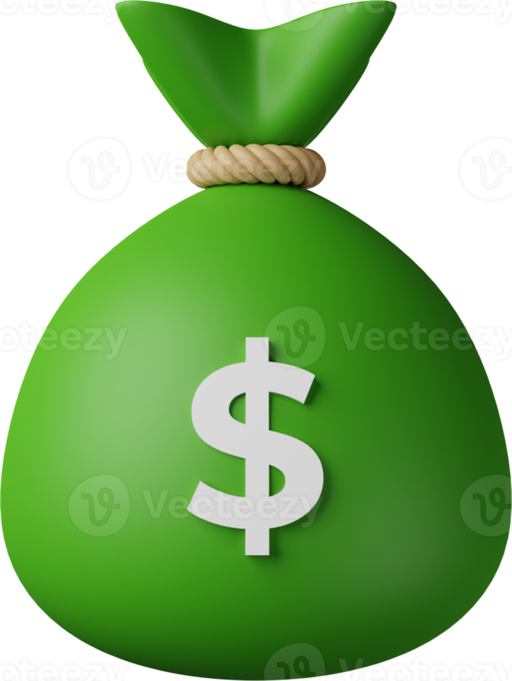 ilustração 3d de dólar de saco de dinheiro verde png