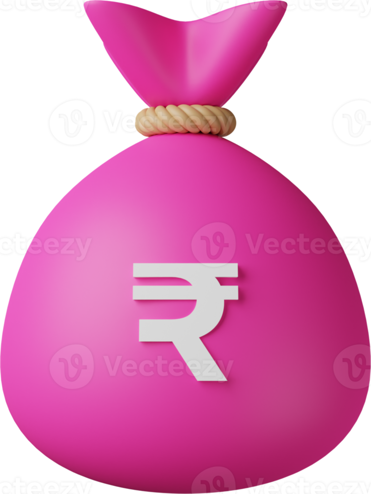 rosa, bolsa de dinero, rupia, 3d, ilustración png