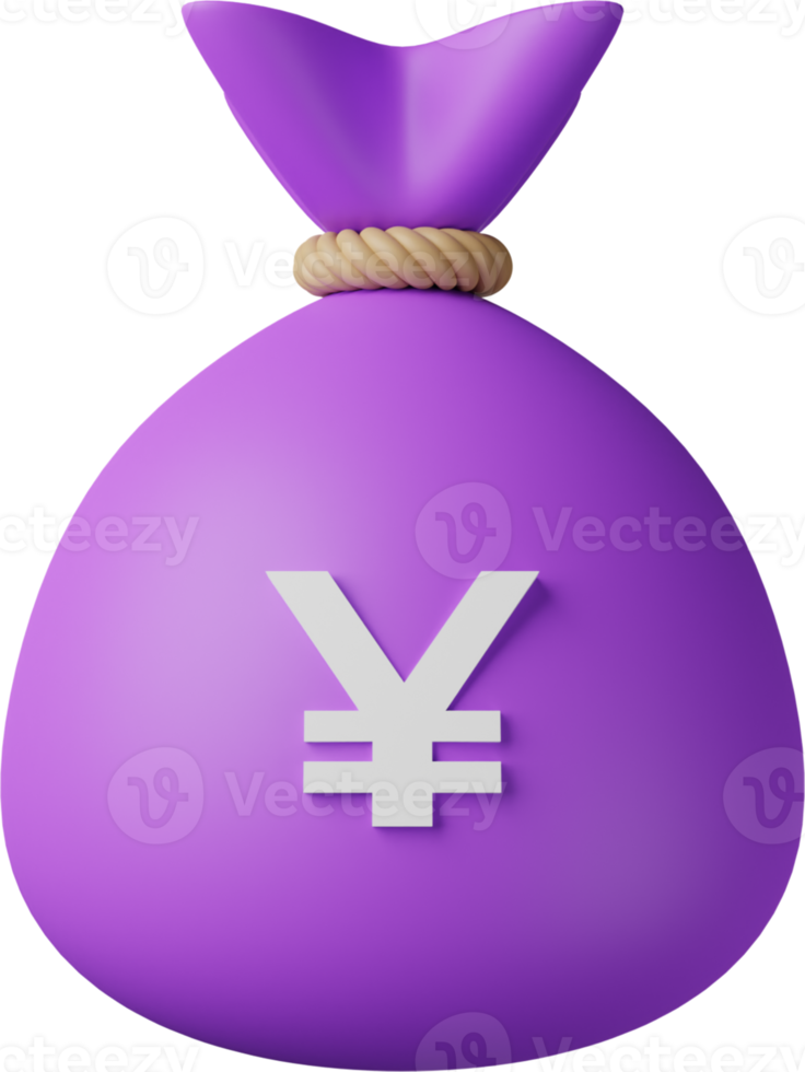 Purple Money Bag Yen 3D Illustration png