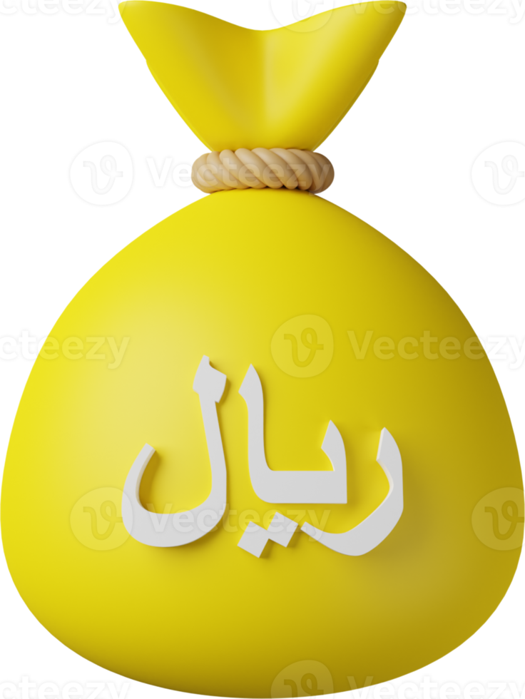 Yellow Money Bag Riyal 3D Illustration png