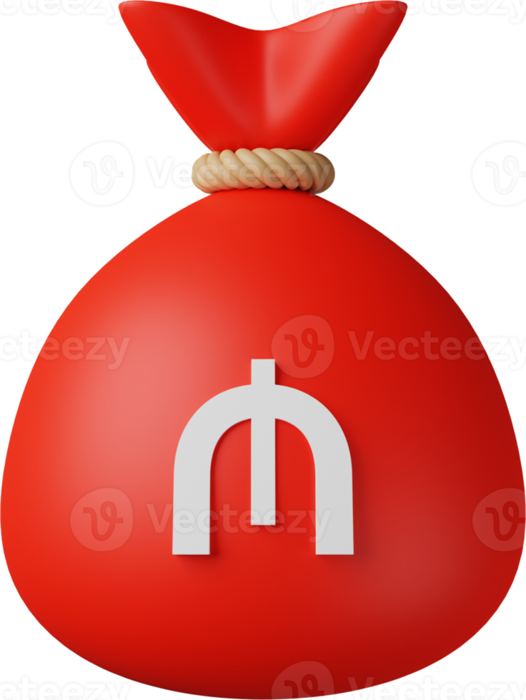 Red Money Bag Manat 3D Illustration png