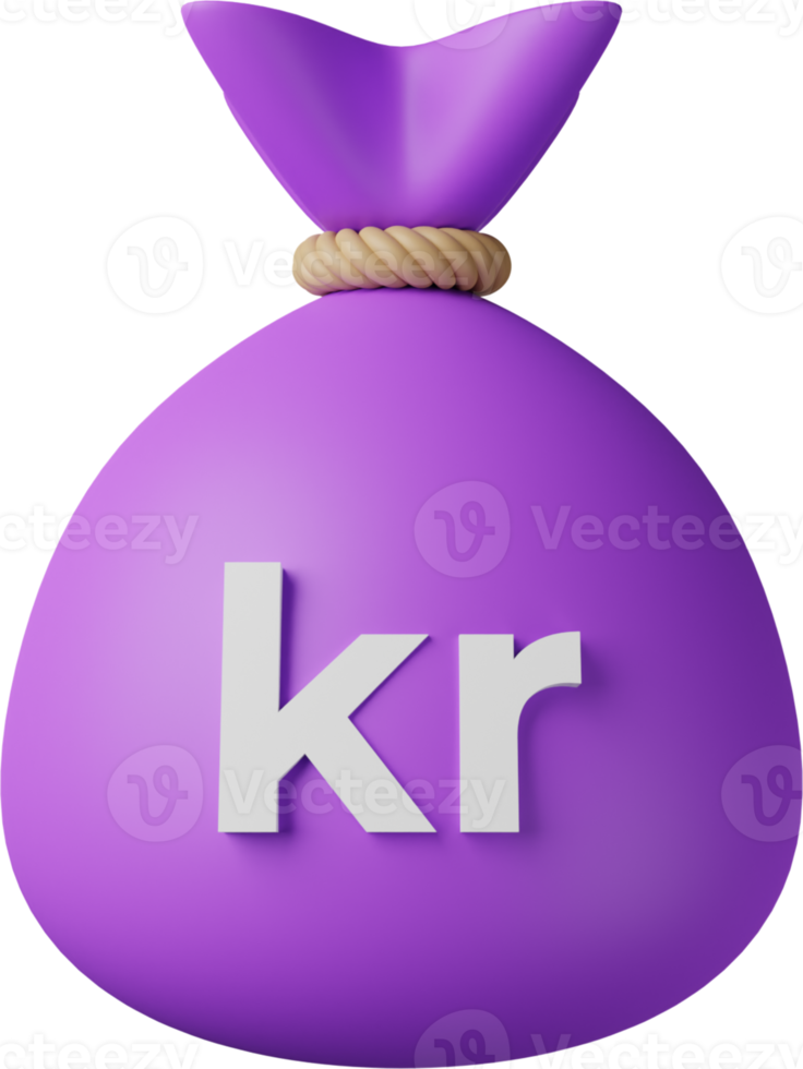 Purple Money Bag Krona 3D Illustration png