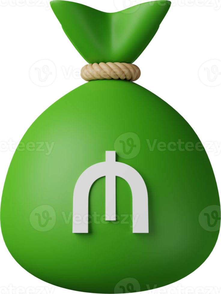 Green Money Bag Manat 3D Illustration png