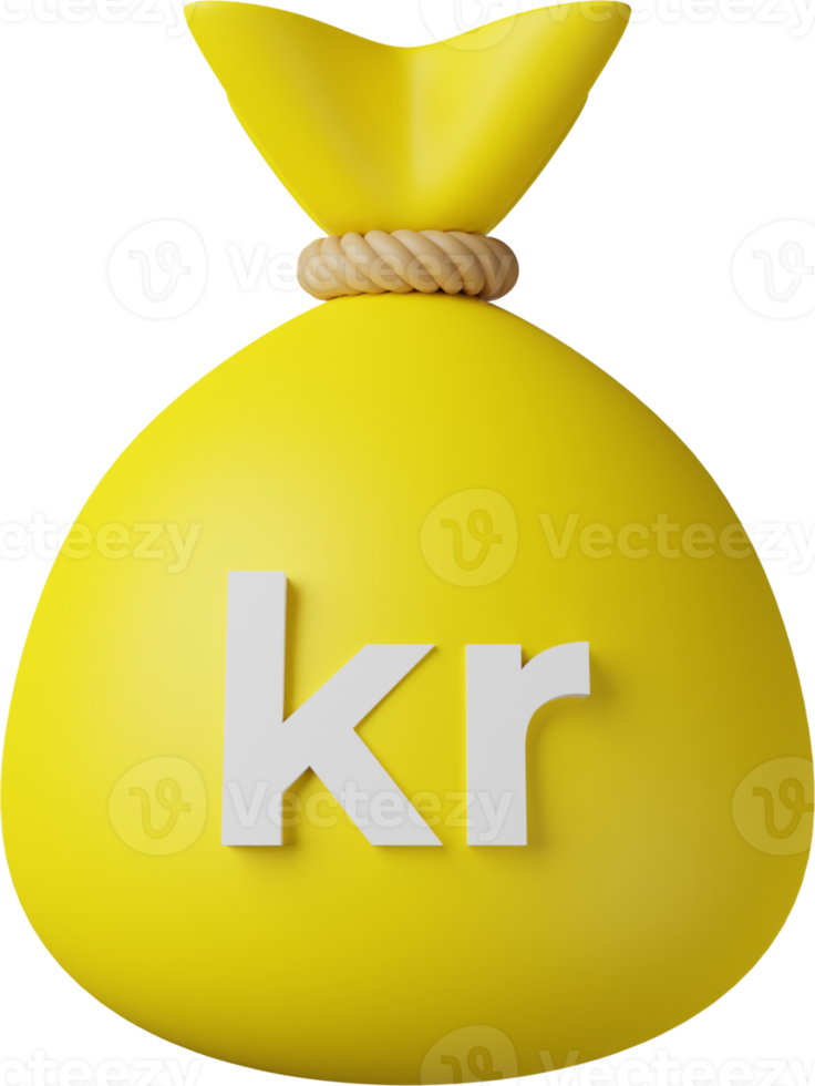 Yellow Money Bag Krona 3D Illustration png