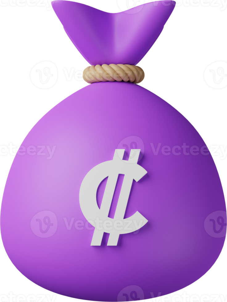 Purple Money Bag Colon 3D Illustration png